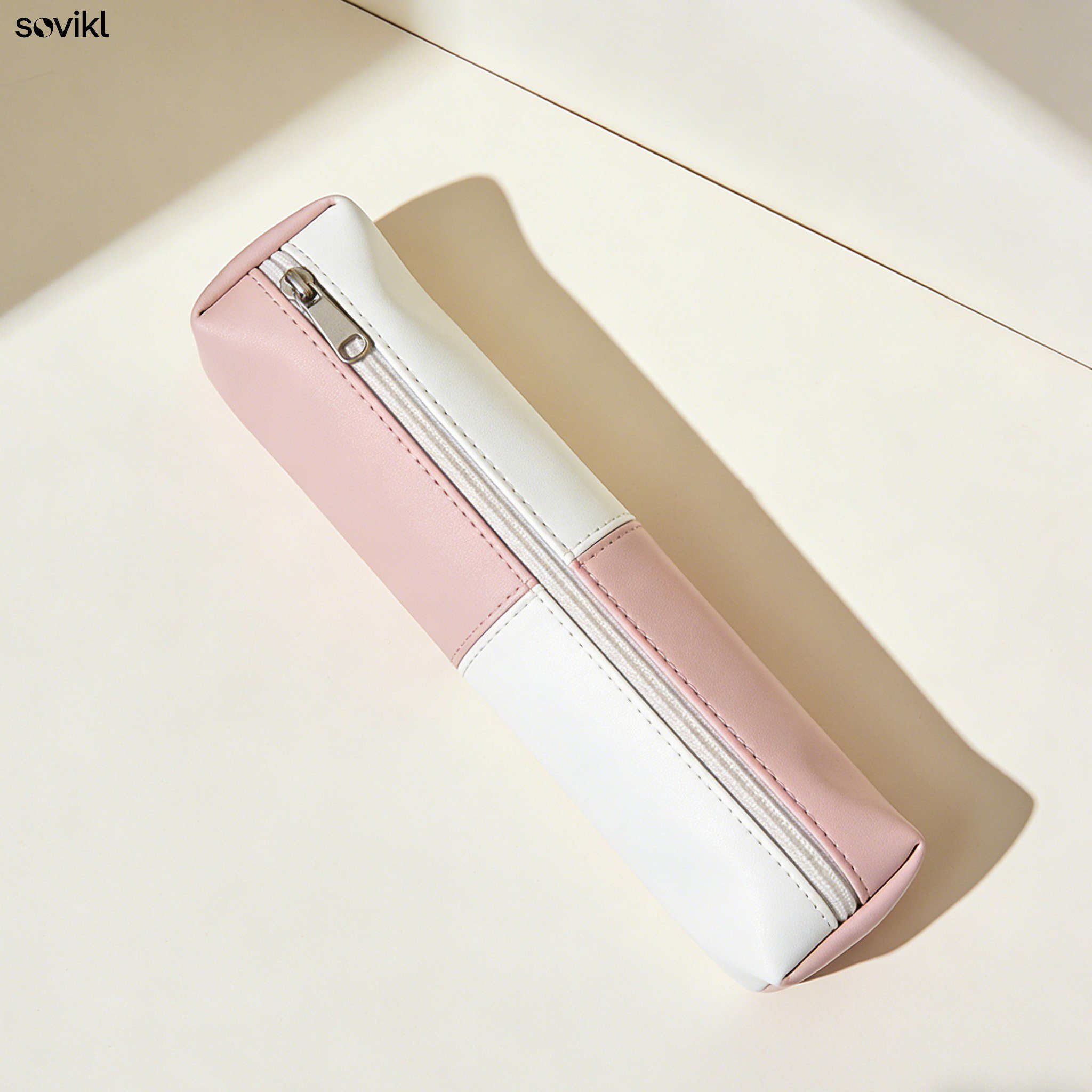 Pink and white color-blocked pencil cases (5 pieces)