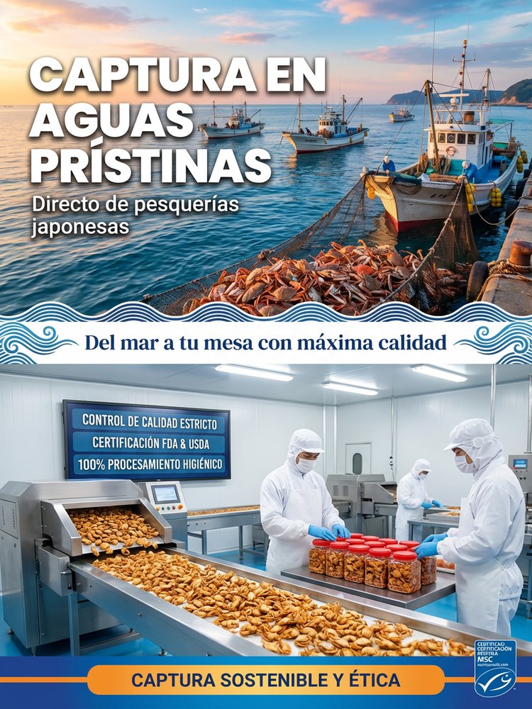 Snack de cangrejo pequeño japonés bajo en grasa, dulce y salado, devolución incluso abierto