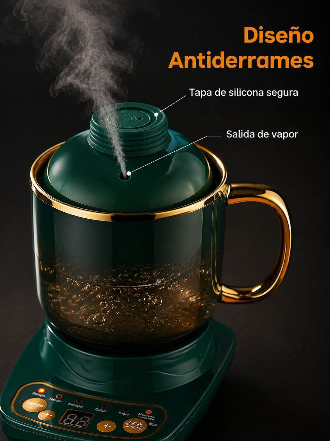 Detalle de la tapa hermética de la taza eléctrica portátil