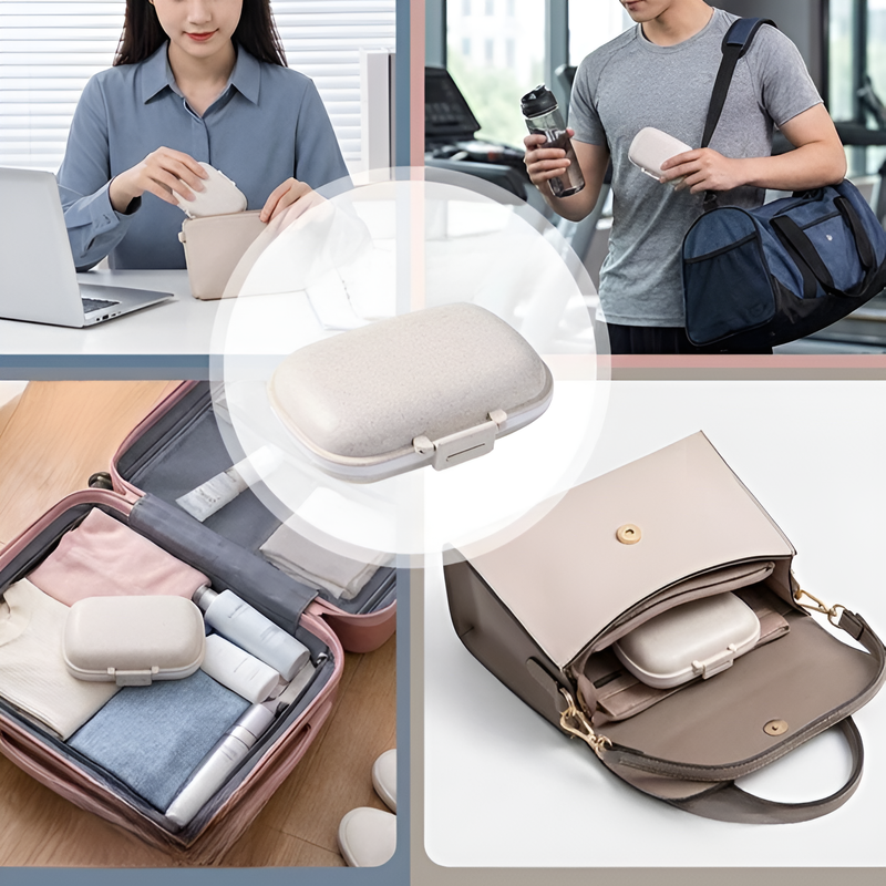 Wheat Straw Portable Moisture-Proof Pill Case with Compartments