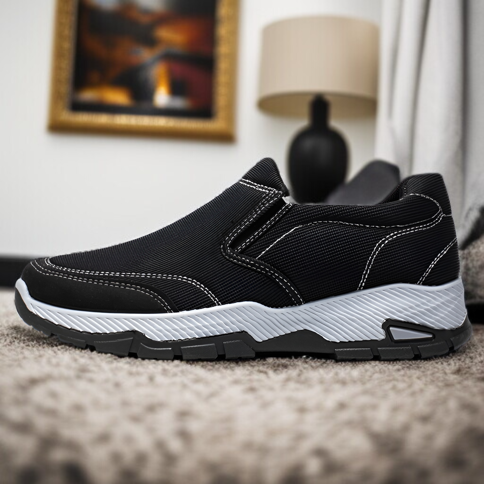 カジュアルシューズメンズ2025春新作カジュアルシューズ中高年アウトドアシューズお父さんシューズラウンドトゥ通気性スポーツシューズワンステップメンズシューズ