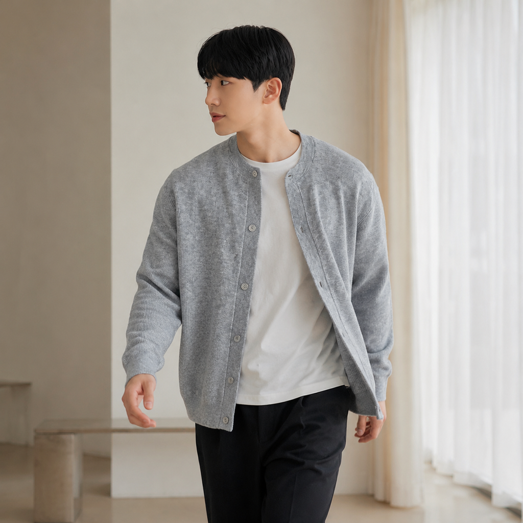 남성 한풍 심플 솔리드 컬러 가을겨울 라운드넥 가디건