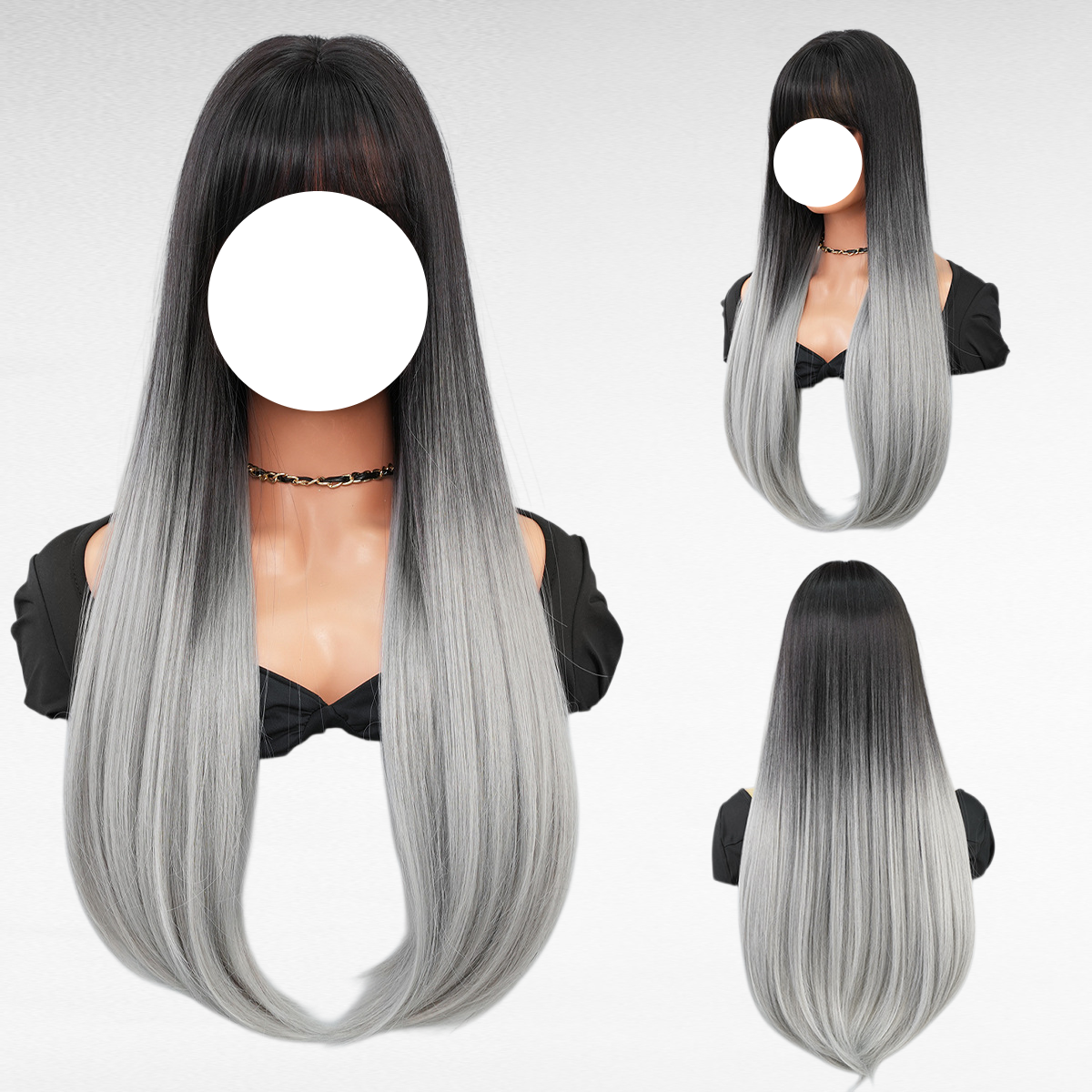 여자 긴 머리 모카 브라운 앞머리 레이어드 패션 전체가발