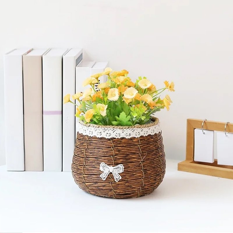 家庭用フラワーラタンバスケット 装飾収納かご
