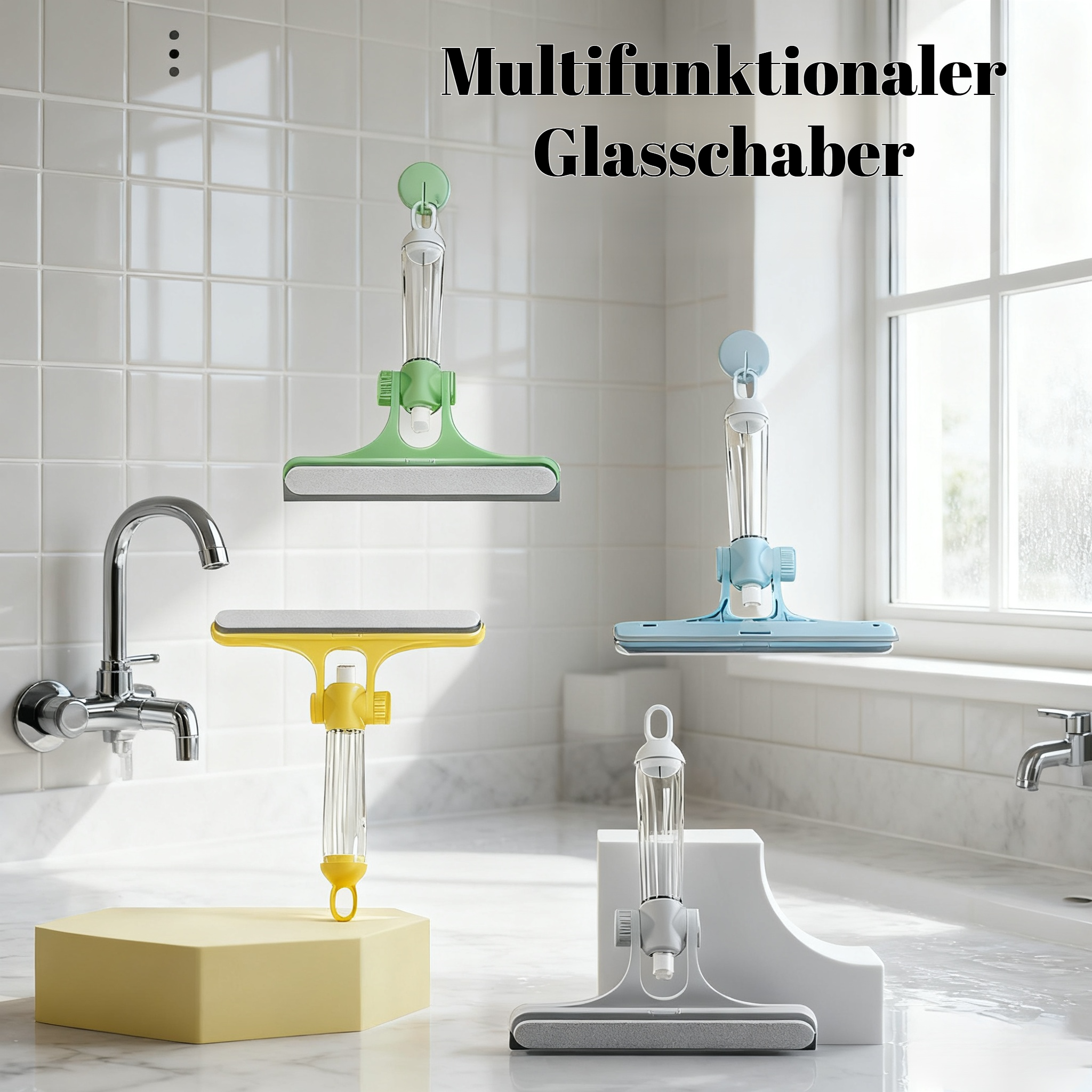 Multifunktionaler Fensterwischer mit integriertem Sprühbehälter