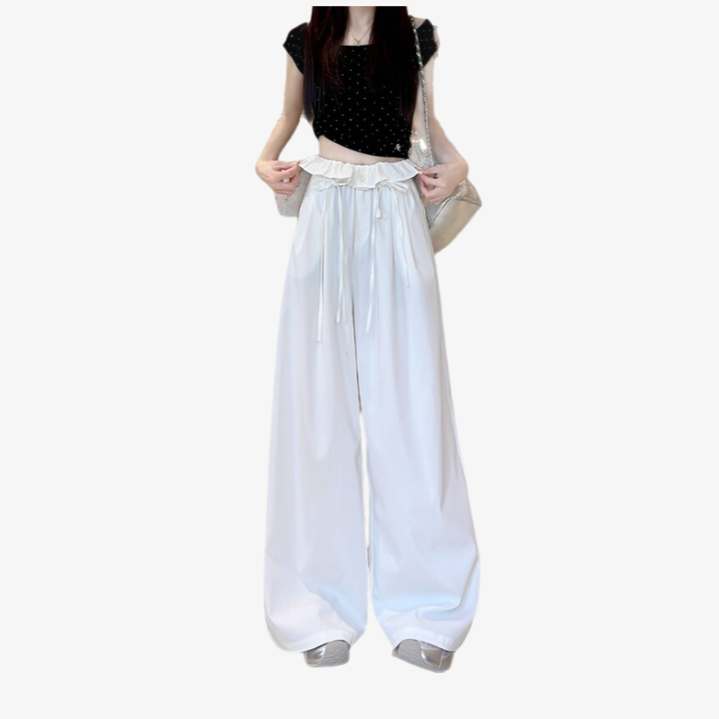 スイート＆クールカジュアル ワイドパンツ フェイクヒップカバー 2種類の丈 サイドポケット 万能コーデ