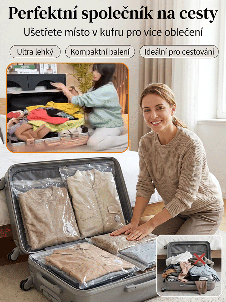 Lehký vakuový kompresní úložný vak není potřeba pumpa