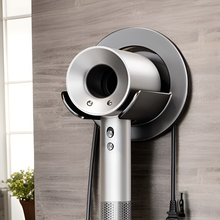 Soporte de secador de cabello sin taladro para baño, estante organizador, manos libres
