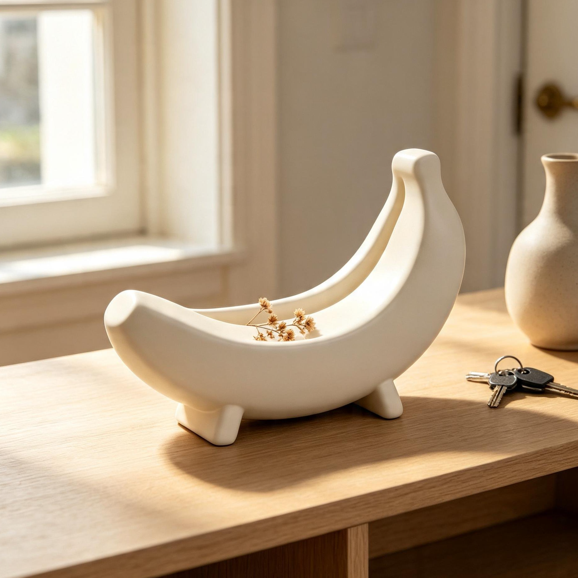 Whimsical banana shaped decorative accent for shelf