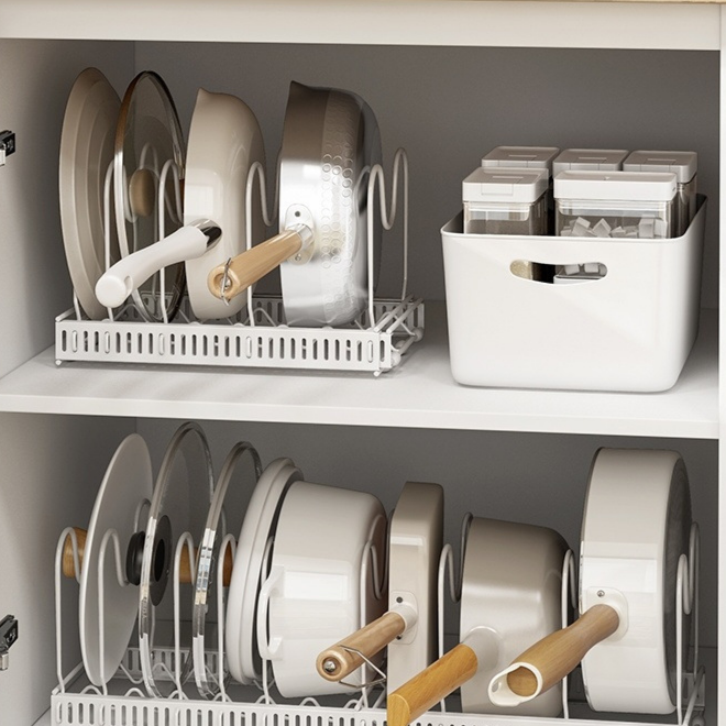 Multifunktionaler ausziehbarer Küchenständer – Topfdeckel-, Schneidebrett- und Geschirrhalter