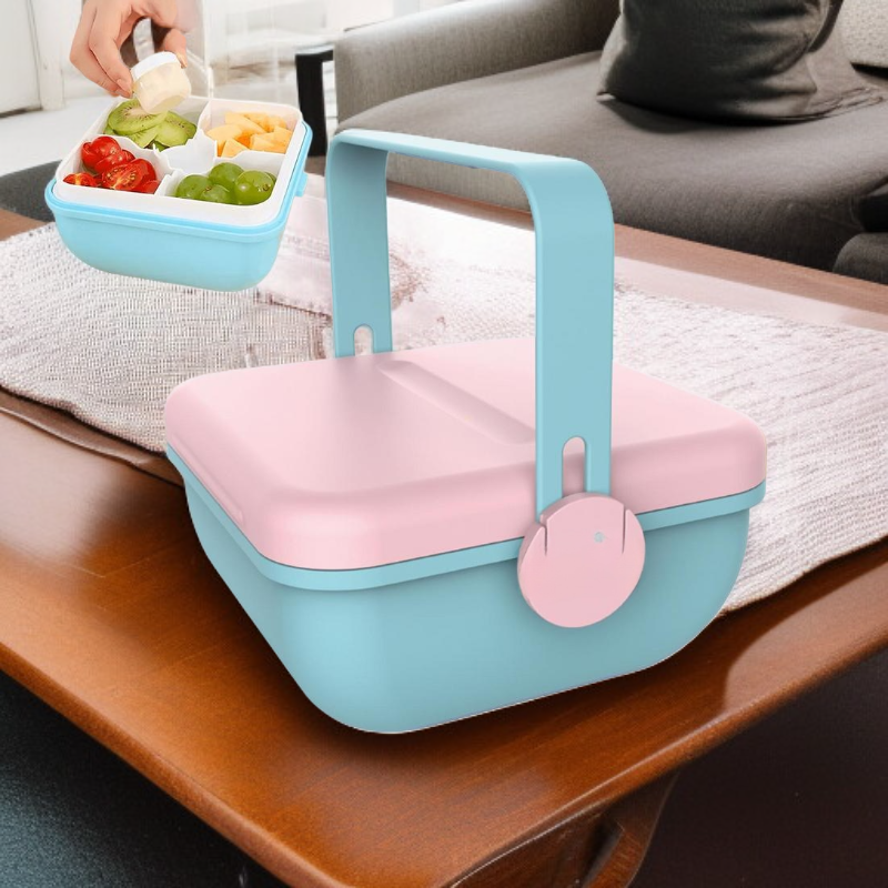 Contenedor de alimentos portátil con divisiones, ideal para llevar almuerzo