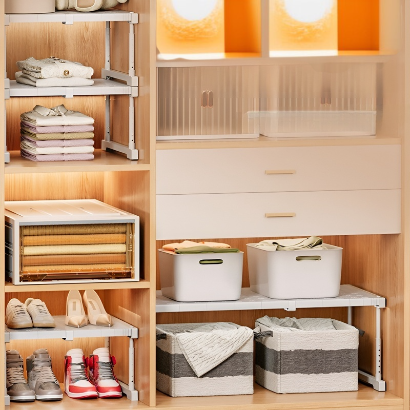 Wardrobe layered partition cabinet storage rack height adjustable compartment rack cabinet shoe rack