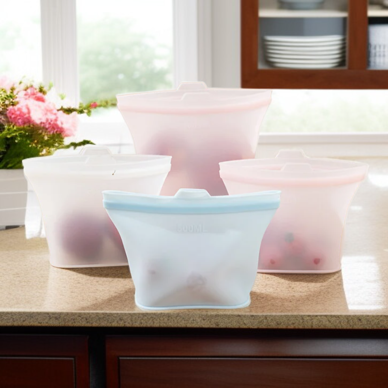 食品グレードのシリコン製食品保存袋 キッチン冷蔵庫用保存袋 半透明冷蔵保存袋 食品保存袋