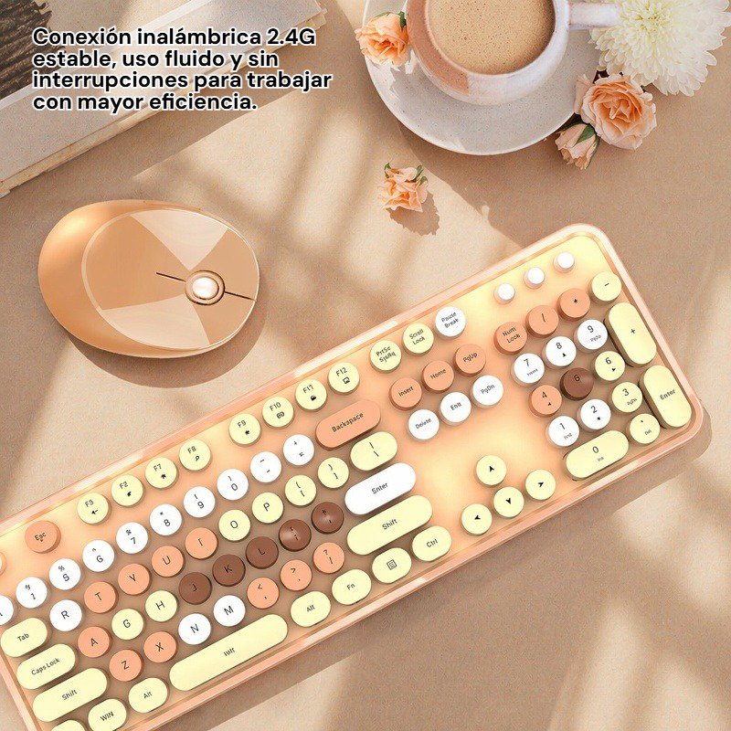 Juego de teclado y ratón inalámbrico 2.4G con teclado de colores tipo barra de labios