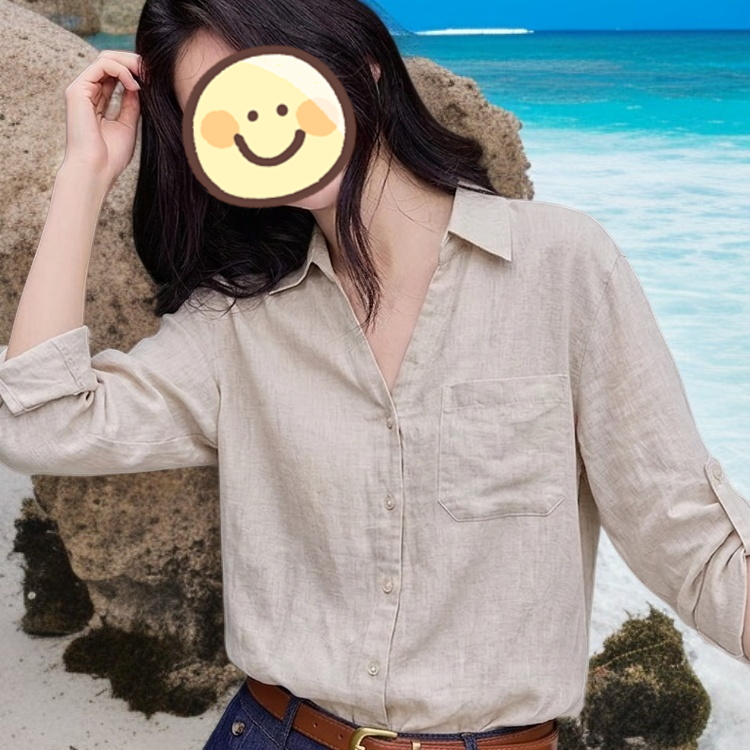 Vネックコーデ万能なリネンシャツ