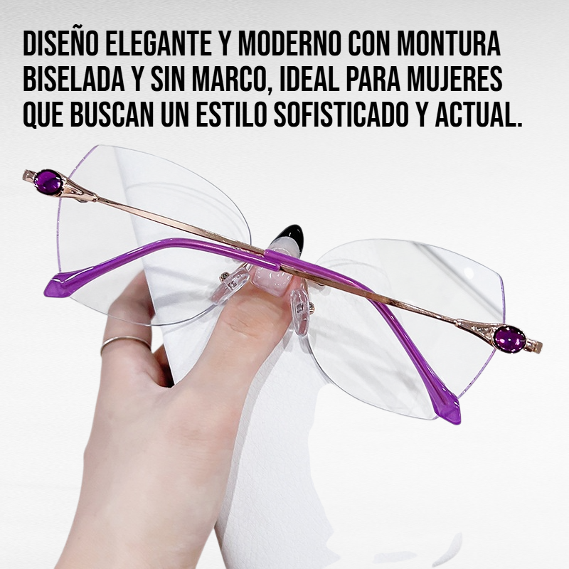 Gafas de lectura para mujer con montura biselada y sin marco
