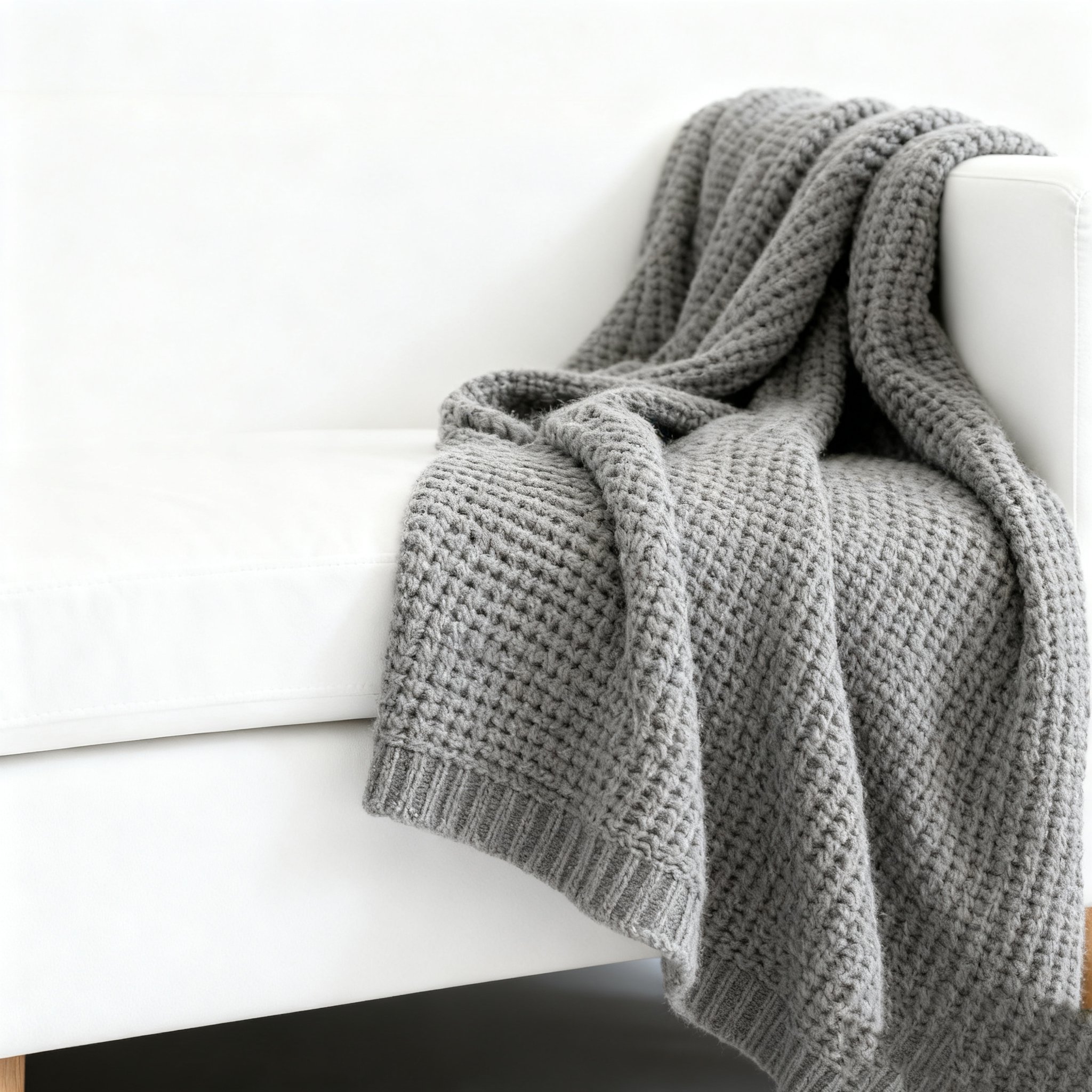 Detalle de la textura suave de la manta para sofá