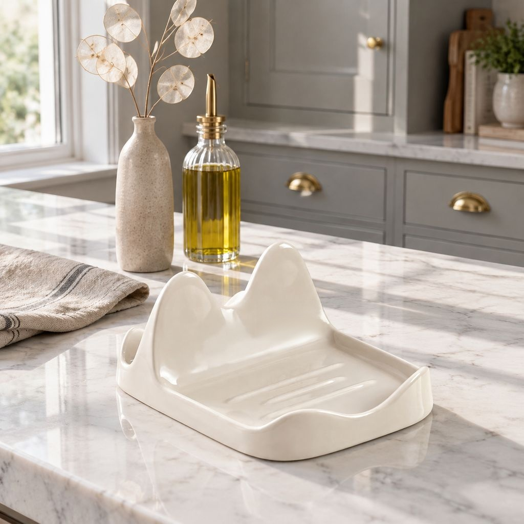Ceramic Pot Lid & Cutting Board Rack Kitchen Countertop Spoon Rest Organizer