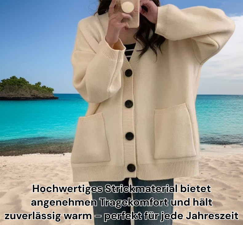 Strickjacke im College-Lazy-Style mit V-Ausschnitt Vorderansicht