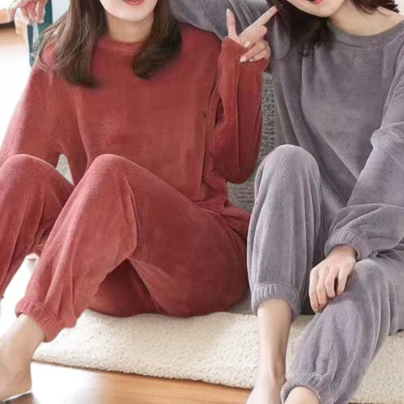 여성 코랄 기모 잠옷 세트