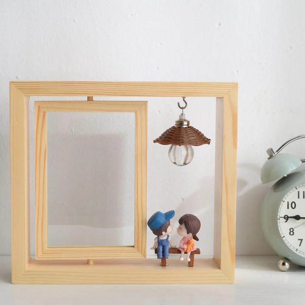 Portarretratos giratorio de madera maciza para pareja, estilo minimalista