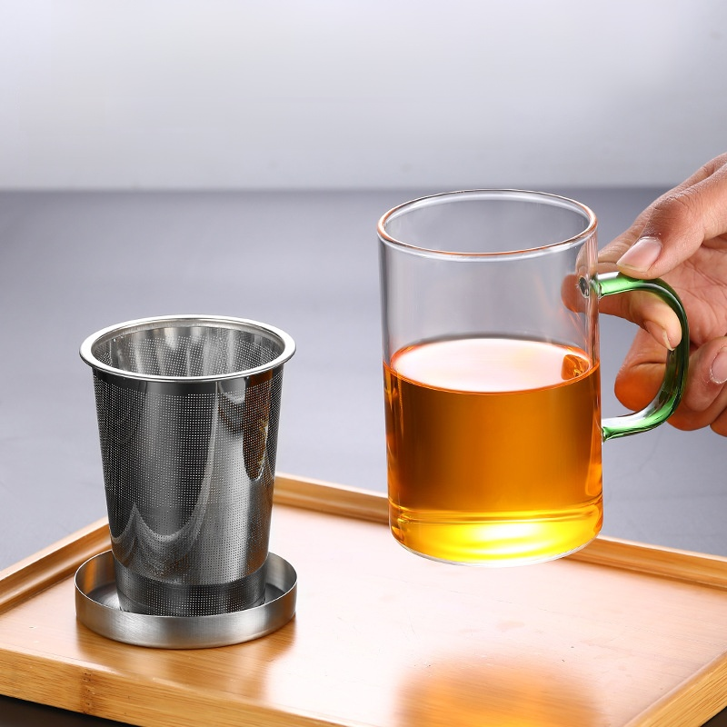 Glass Stainless Steel Filter Tea Cup