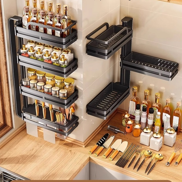 Estante giratorio de varias capas para cocina, especiero de pared sin taladro