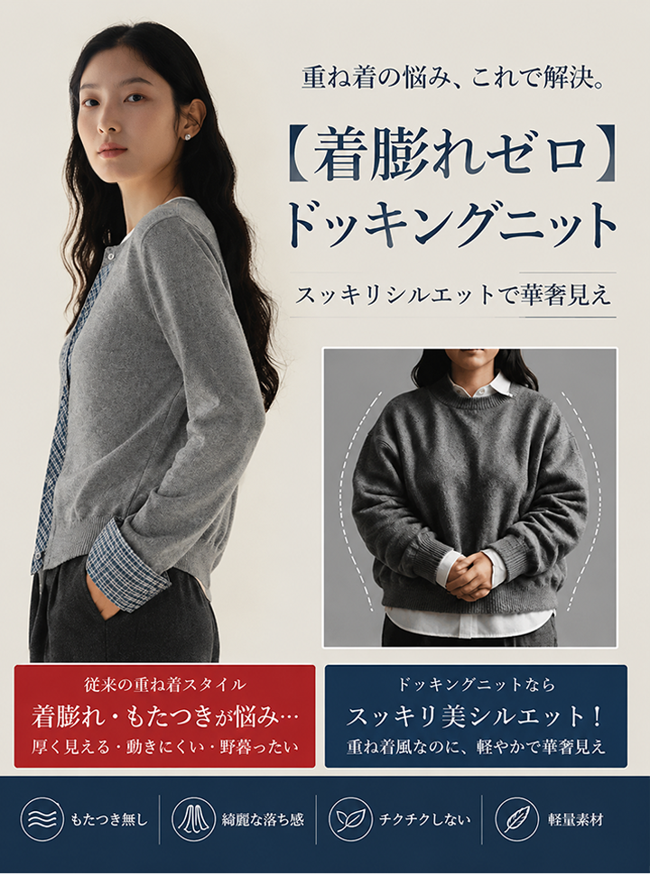 【パリコレパタンナー監修】Monolly ドッキングニット | 20年のオートクチュール技術・着痩せ・上質感
