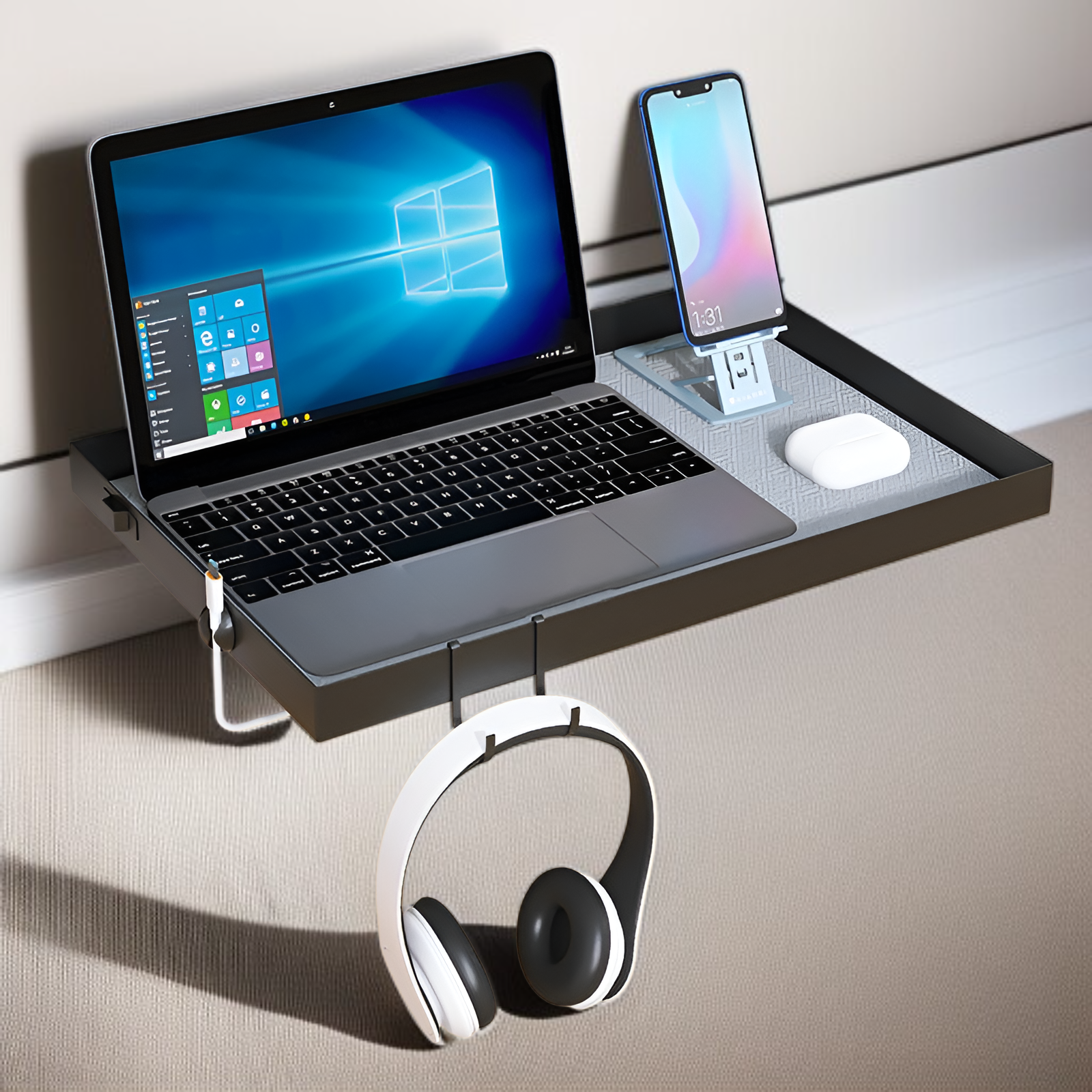 Bett-Side Organizer mit Clip – Telefonhalter und Ablage, bohrfrei