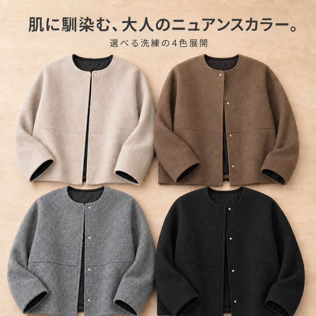 レディースシンプル丸首ウールショートジャケット