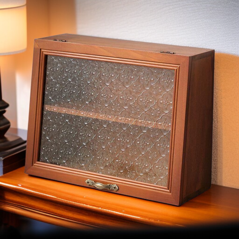 กล่องเก็บของชาไม้เนื้อแข็งกันฝุ่นสไตล์วินเทจ กล่องเก็บของอเนกประสงค์บนโต๊ะ