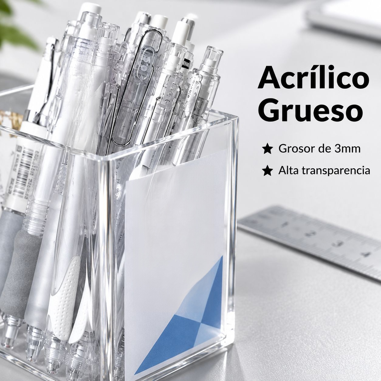 Organizador multifuncional de escritorio acrílico transparente para brochas y útiles