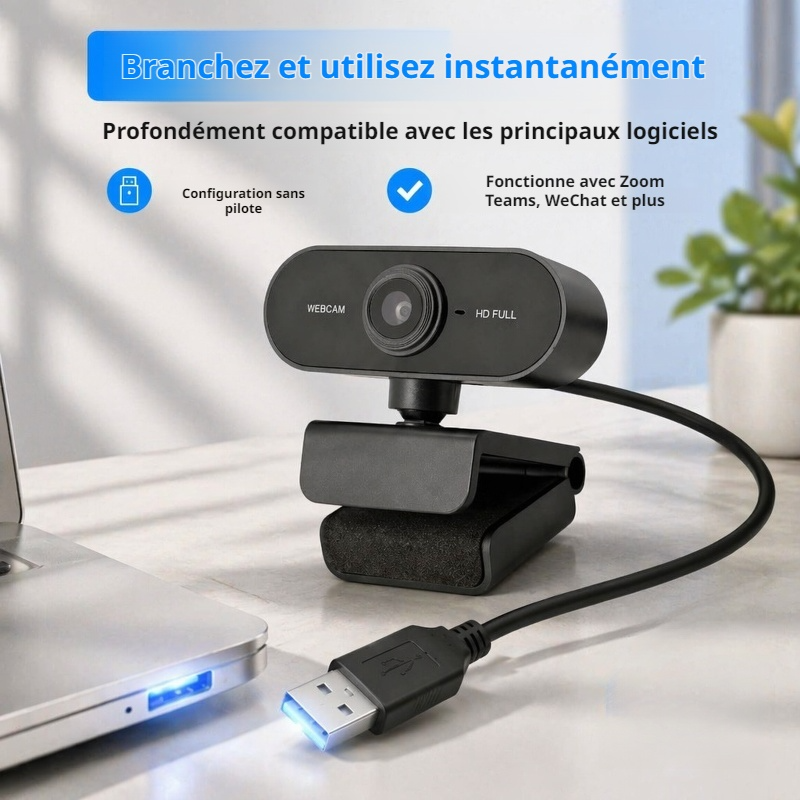 Webcam USB 1080P 2K haute définition pour le streaming en direct et l'enseignement en ligne
