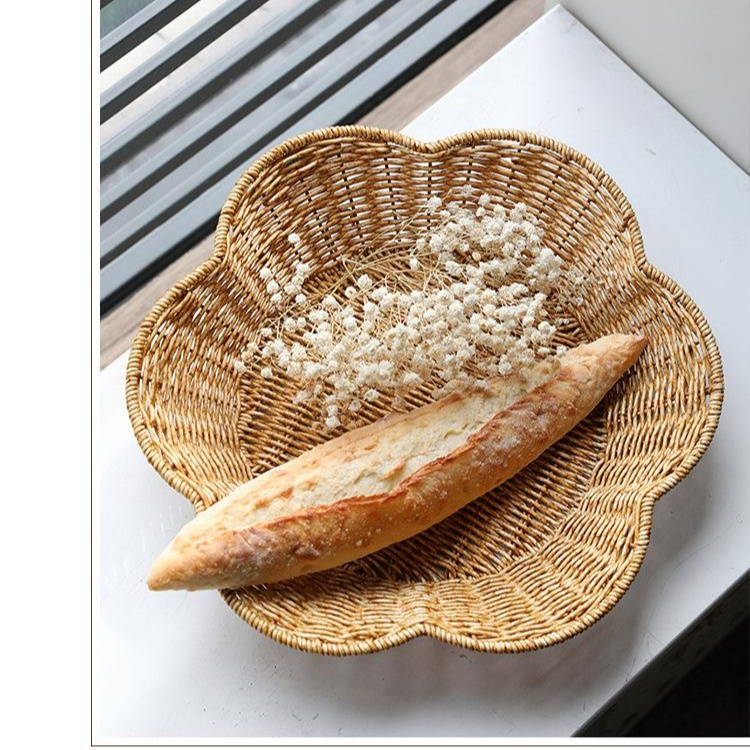 仿藤編梅花款花果盤點心零食收納托盤藍色