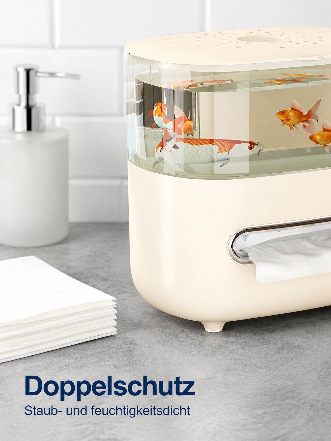 Multifunktionale Deko mit doppellagiger Taschentuchbox und sichtbarem Aquarium