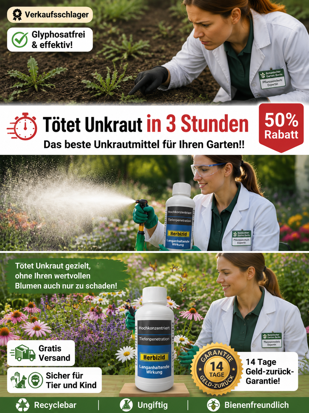 【100 Prozent Glyphosatfre】Hohenheim Forschungs-Bio-Unkrautvernichter✨Ein Jahr Schutz vor Unkraut✨