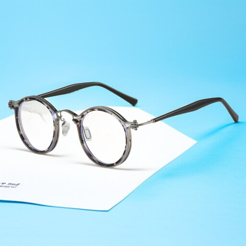 スイープブラックストームメガネレトロラウンドフレームアンチブルーメガネプレートメガネフレーム近視光学ミラーフラットミラー