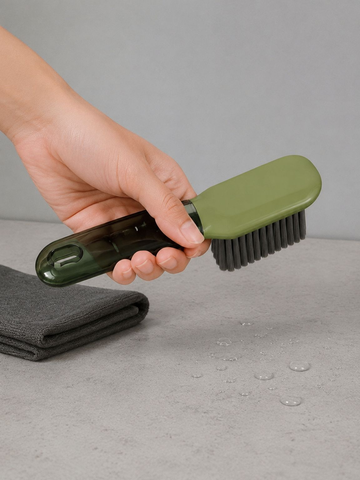 Soft-bristle shoe and laundry brush for gentle household cleaning