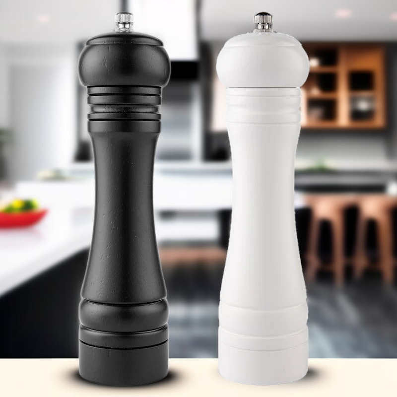 8 Inch Black and White PU Painted Pepper Grinder for Kitchen