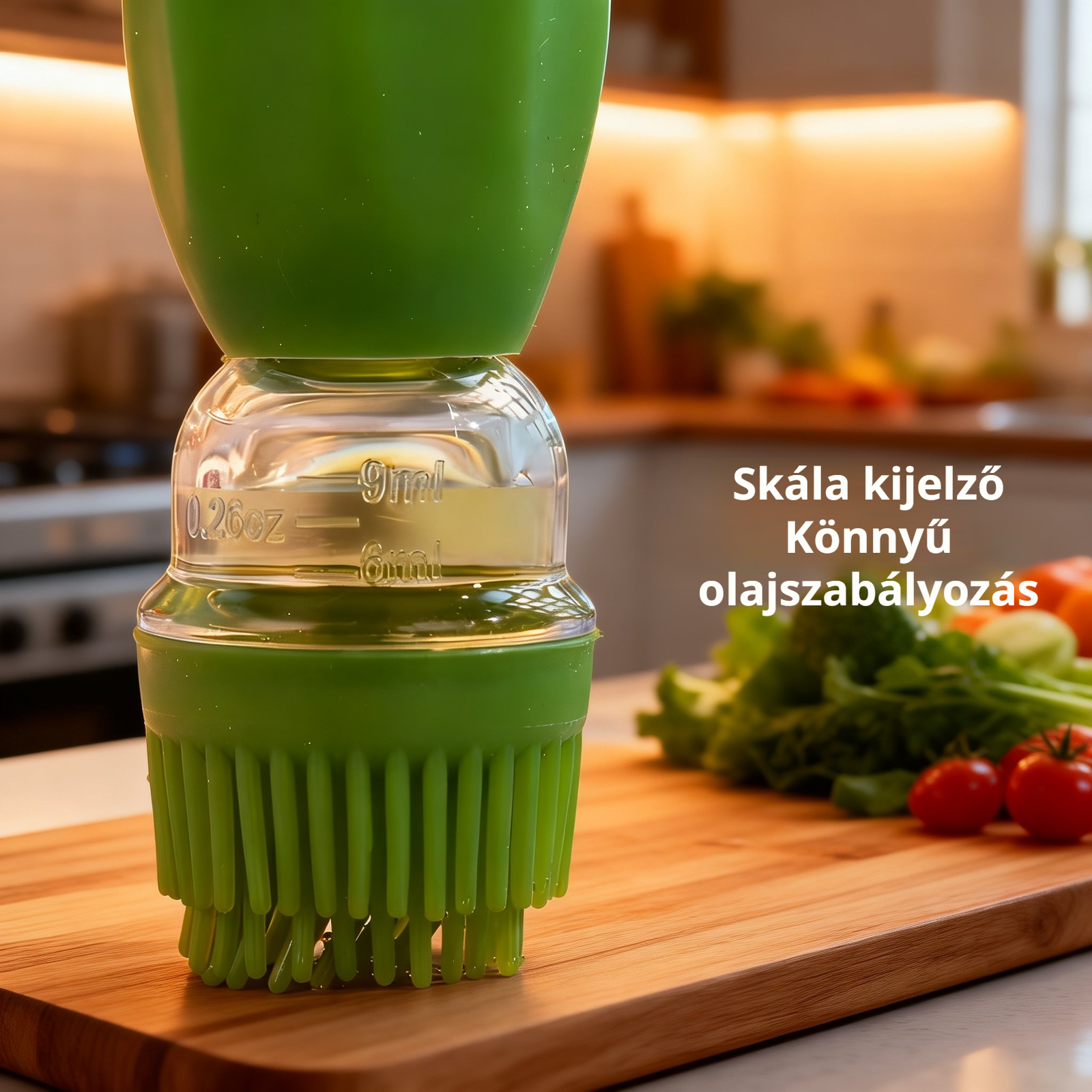 Konyhai szilikon olajecset és üveg olajadagoló 2 az 1-ben