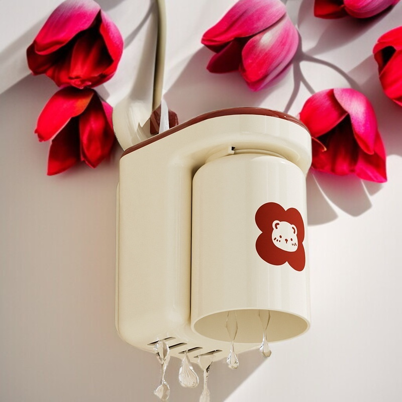 펀치패드 칫솔 컵걸이 플라워 거꾸로 걸이 수납선반 물빠짐 양치컵 수납컵걸이