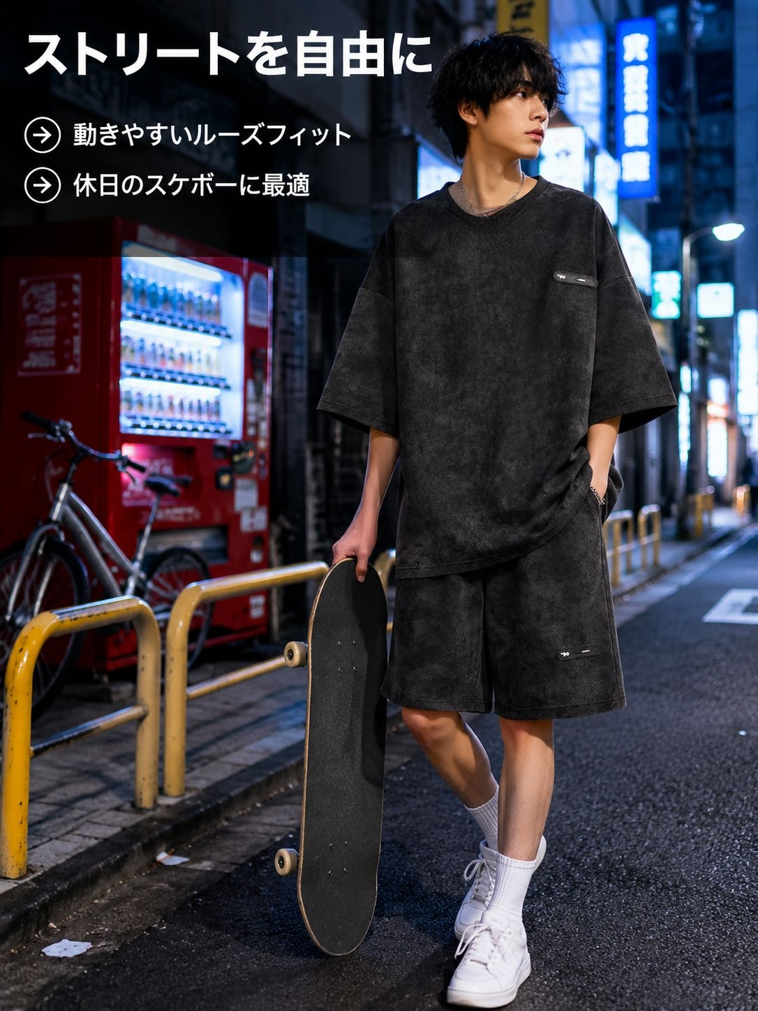 メンズ夏タイダイアイスシルク半袖ショートパンツ2点セット