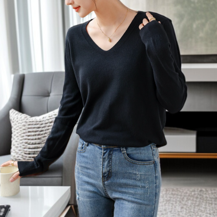 여성 얇은 긴팔 니트 데일리 코디