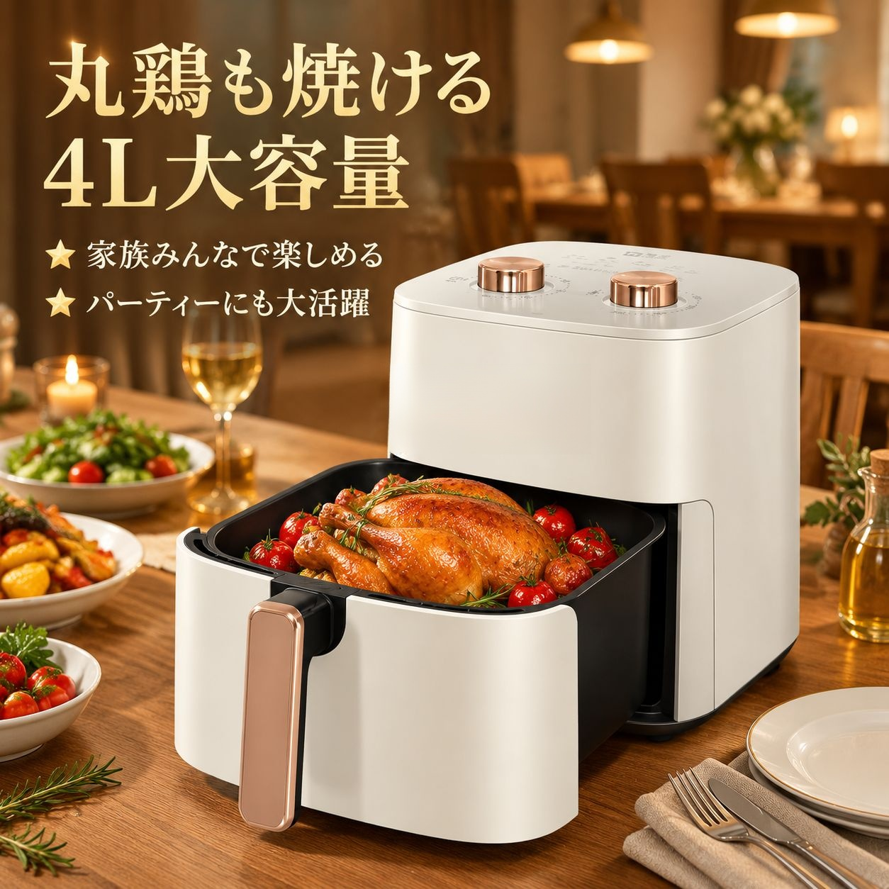 4L大容量エアフライヤー 家庭用ノンオイル電気フライヤー 電気オーブン