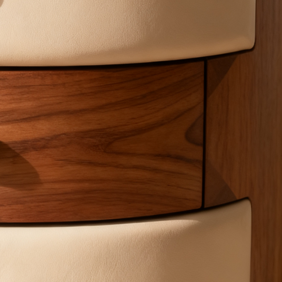 가죽과 나무 원형 서랍장