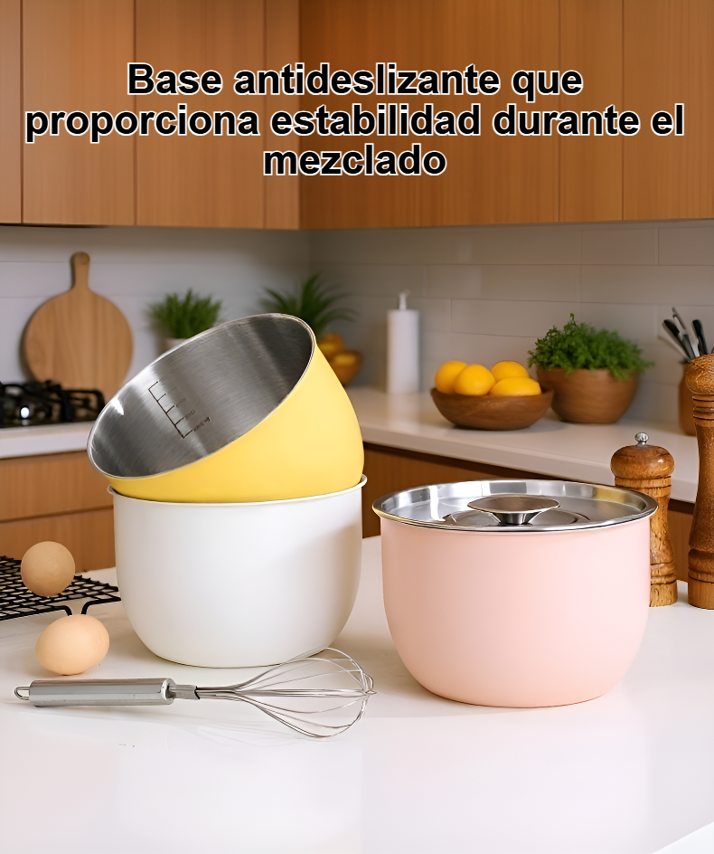 Vista lateral del tazón mezclador resistente