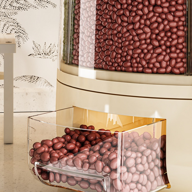 家庭用回転式プッシュ収納バケツ 五穀米密封保存容器