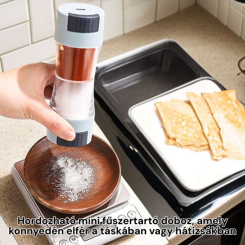 Hordozható mini fűszertartó doboz konyhai sóadagoló nyomófejjel