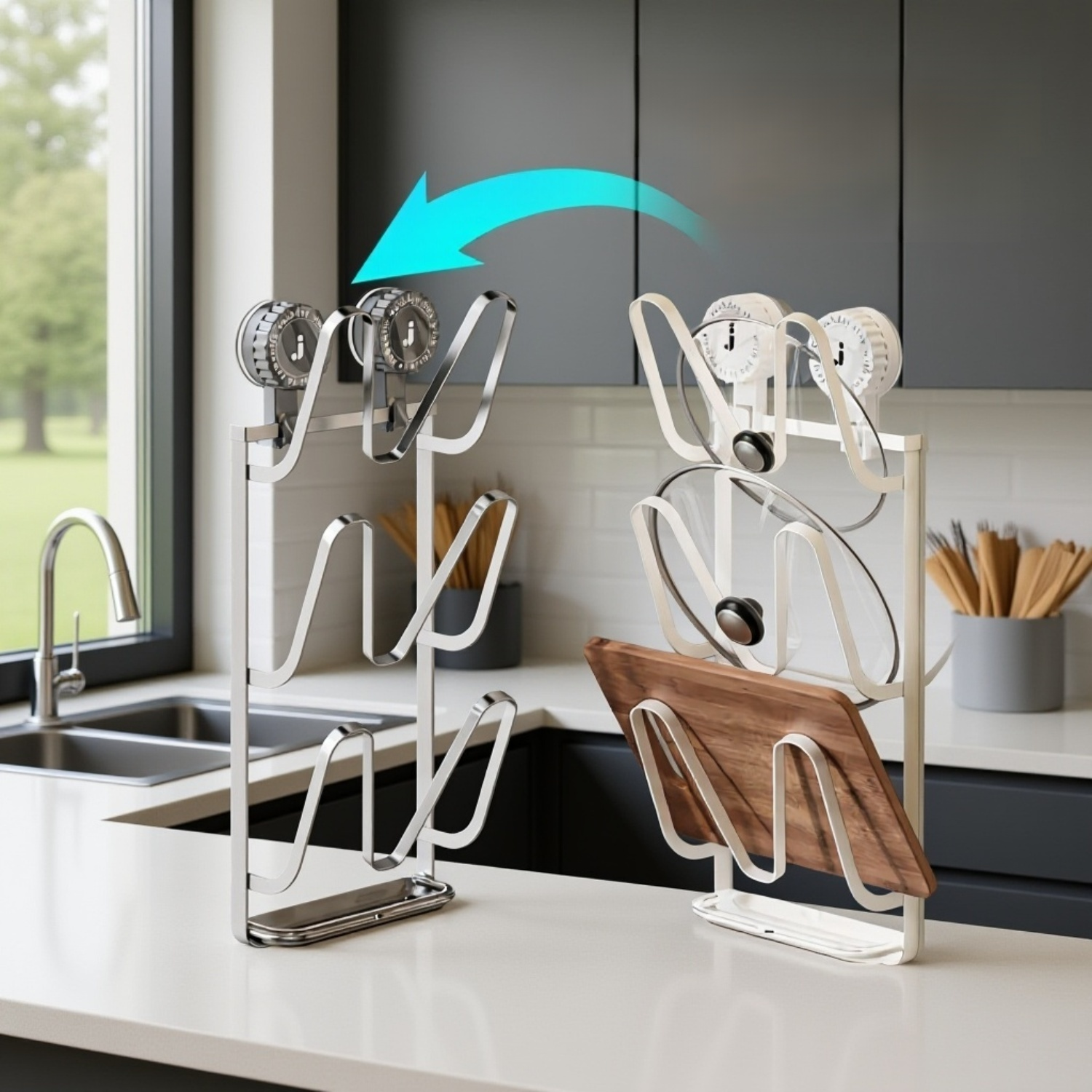 حامل غطاء وعاء متين مثبت على الحائط مزود بكوب شفط