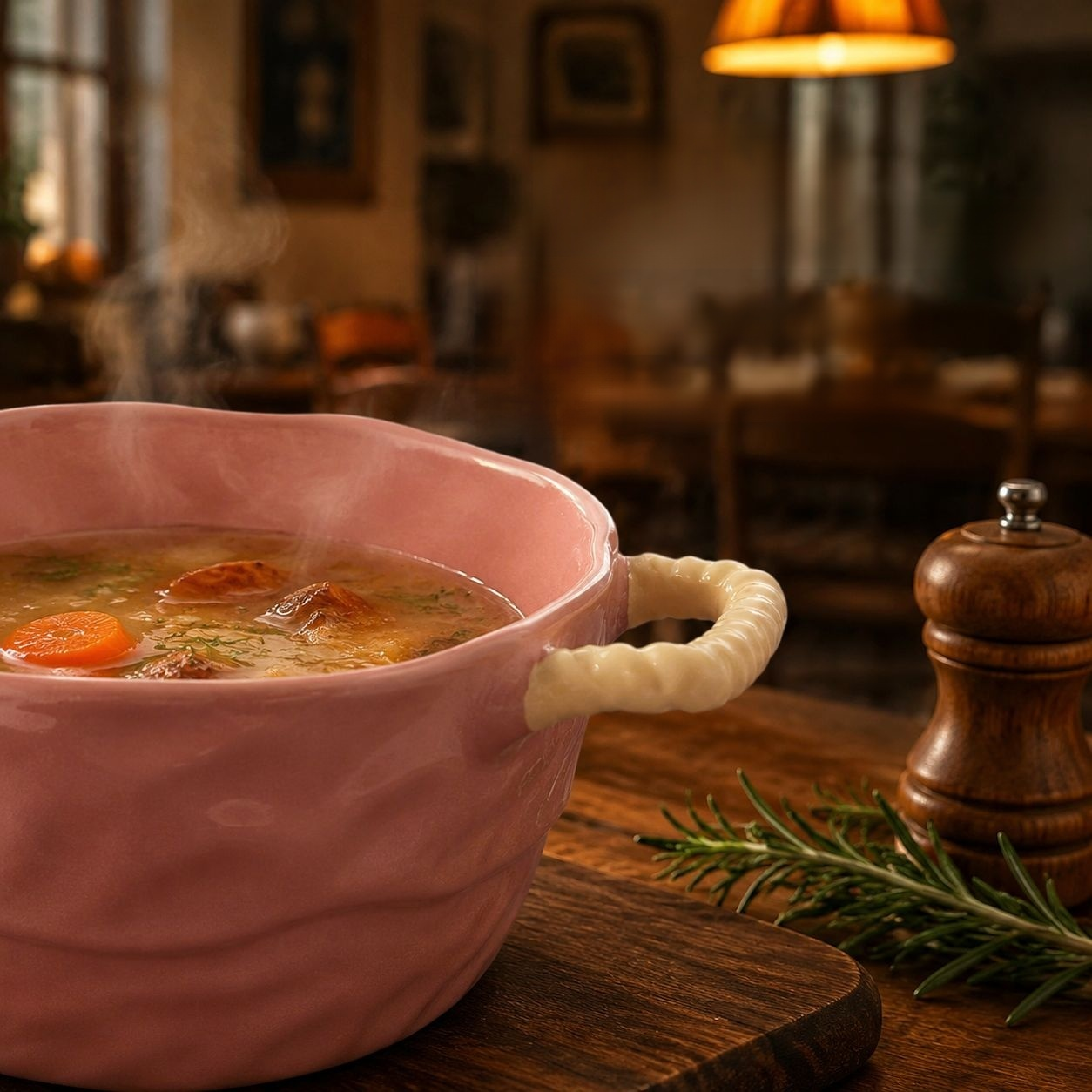 Large Ceramic Double-Handle Soup and Noodle Bowl